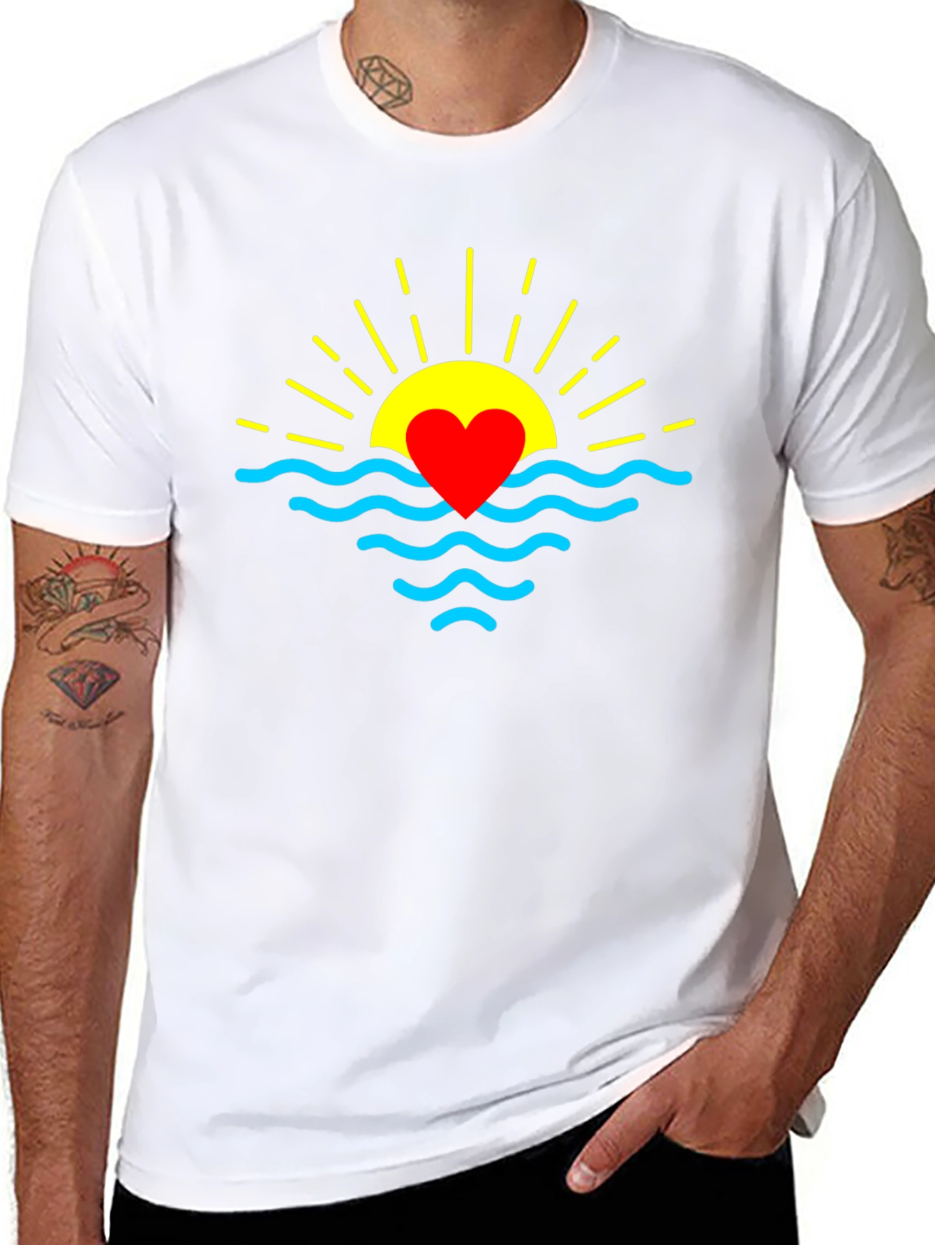 Heart Sunrise Graphic Tee - Soft Black Cotton