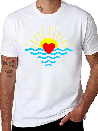 Heart Sunrise Graphic Tee - Soft Black Cotton
