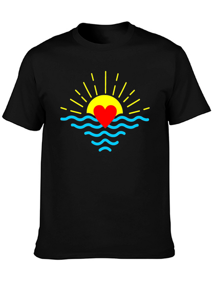 Heart Sunrise Graphic Tee - Soft Black Cotton