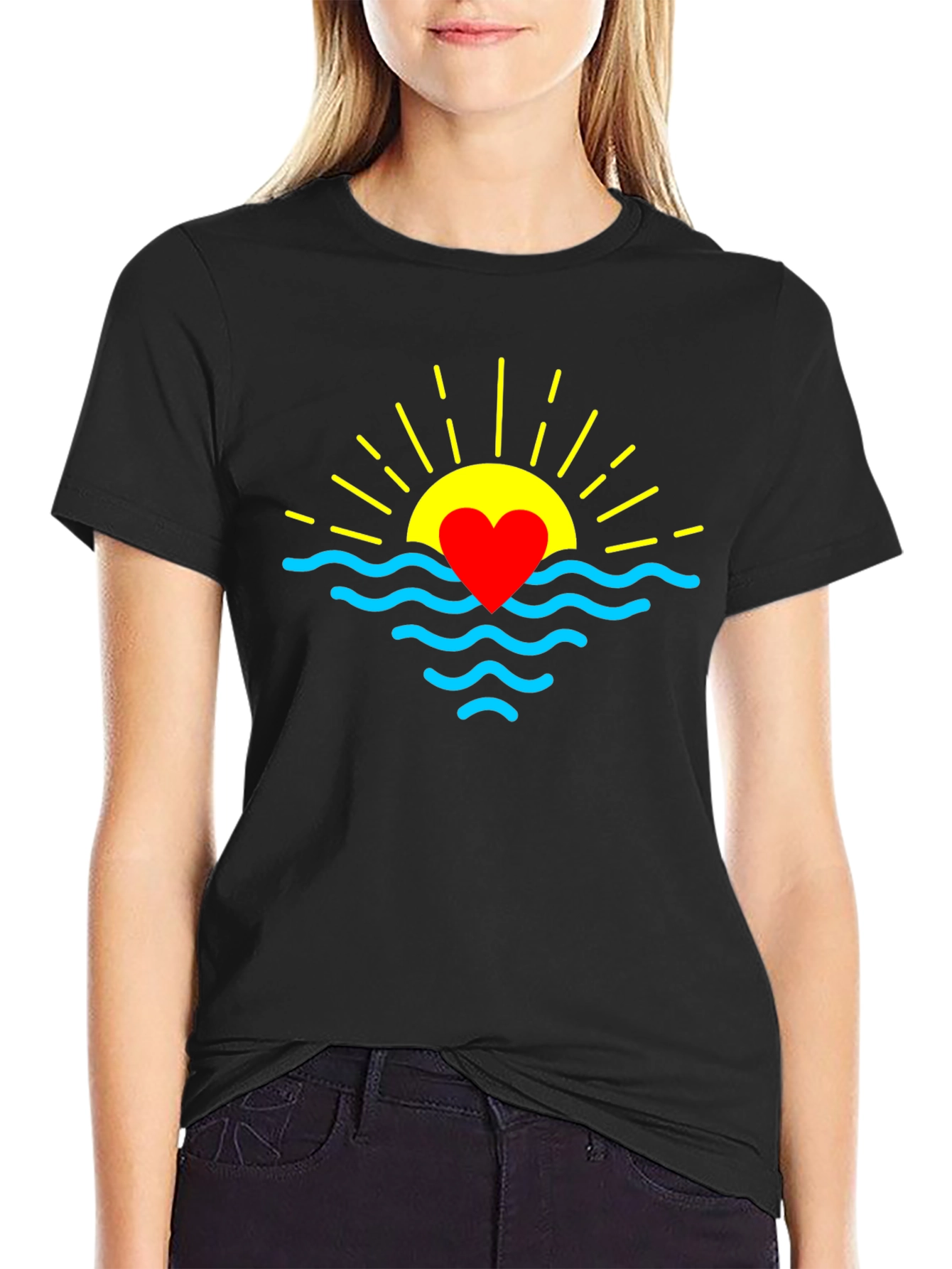 Heart Sunrise Graphic Tee - Soft Black Cotton
