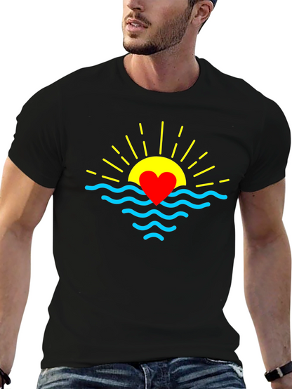 Heart Sunrise Graphic Tee - Soft Black Cotton
