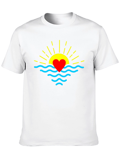 Heart Sunrise Graphic Tee - Soft Black Cotton
