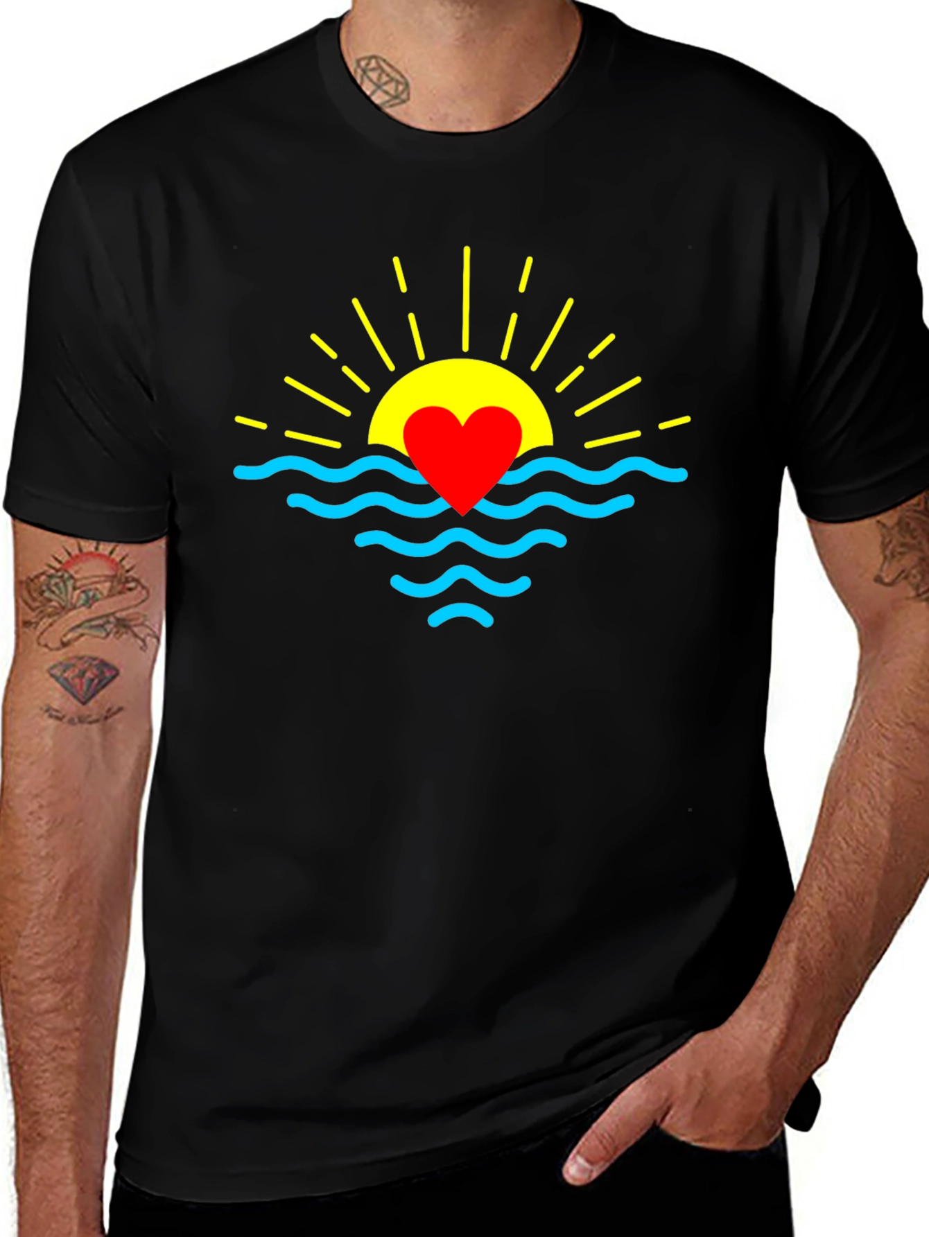 Heart Sunrise Graphic Tee - Soft Black Cotton