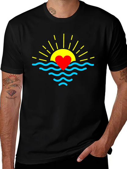 Heart Sunrise Graphic Tee - Soft Black Cotton