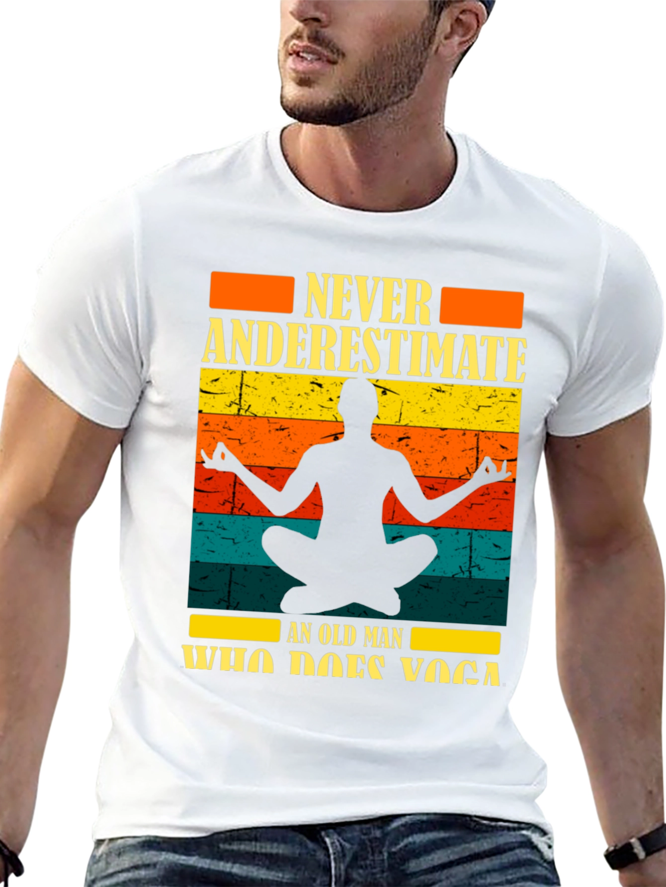 Never Underestimate Yoga Old Man Black T-Shirt