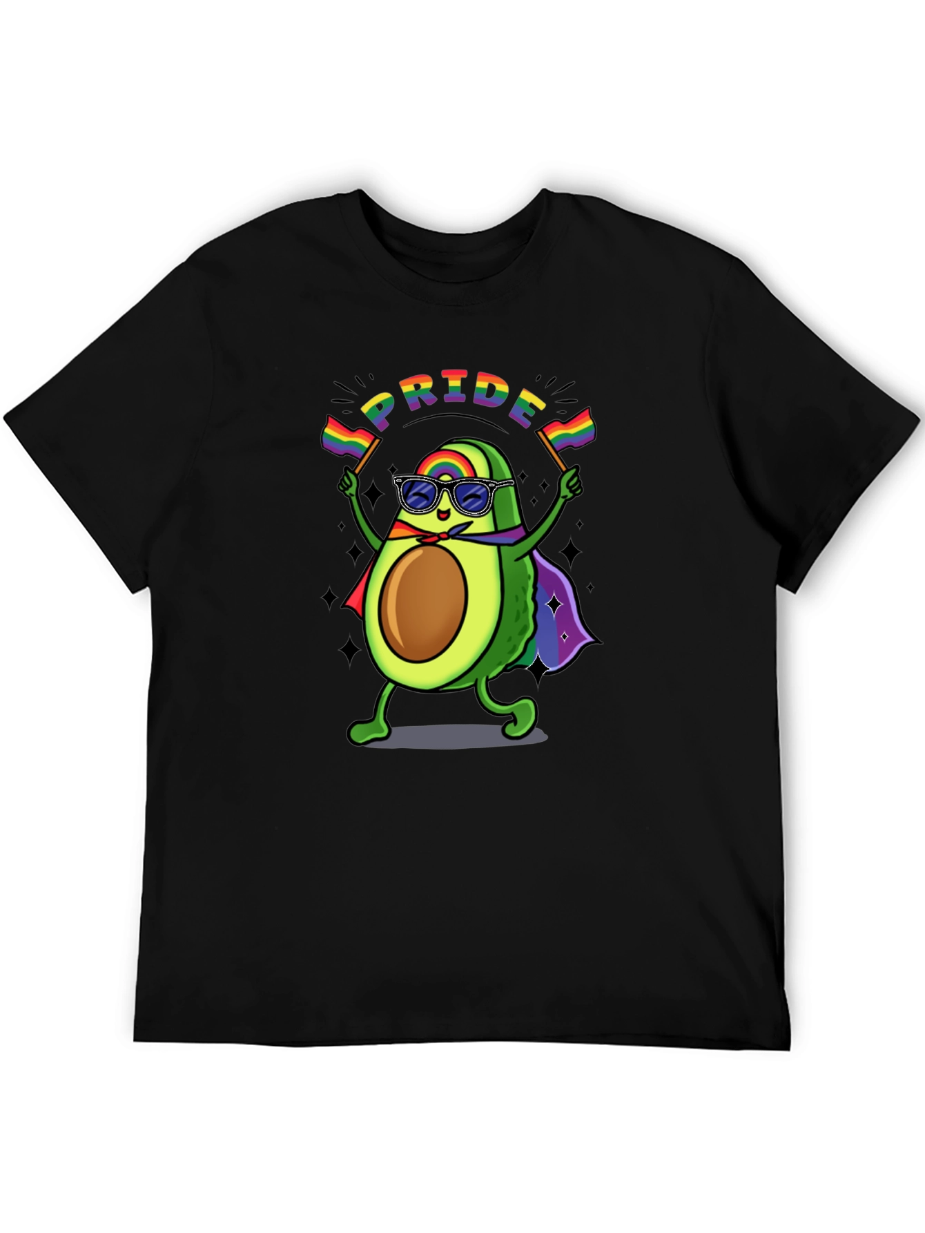 Pride Avocado T-Shirt - Black Crew Neck Cotton Tee
