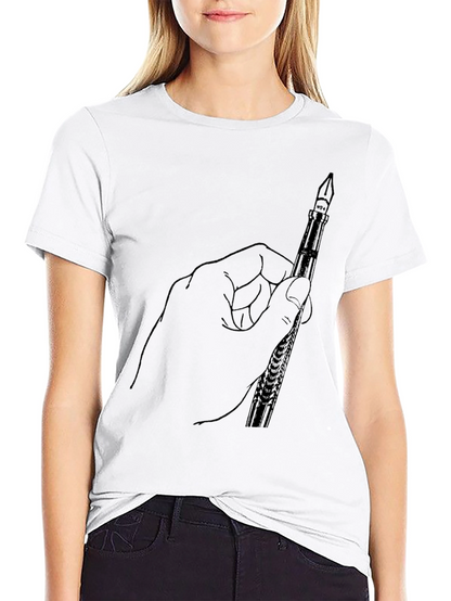 Hand Holding Pen Graphic Tee - Black