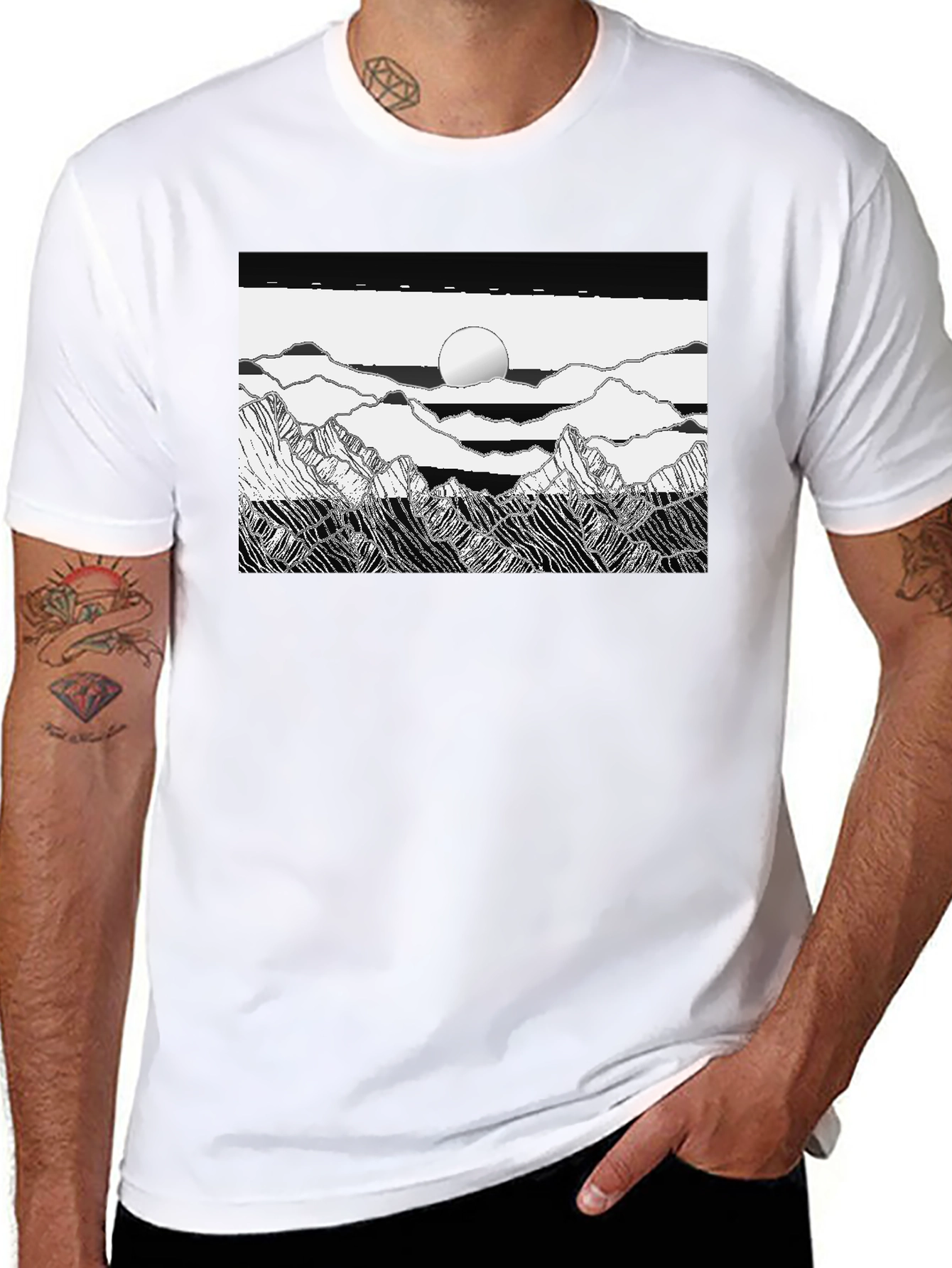 Black Graphic Tee - Mountain Scene Print