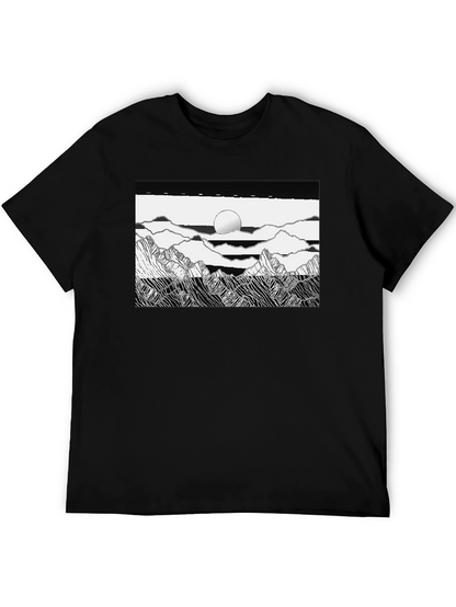 Black Graphic Tee - Mountain Scene Print
