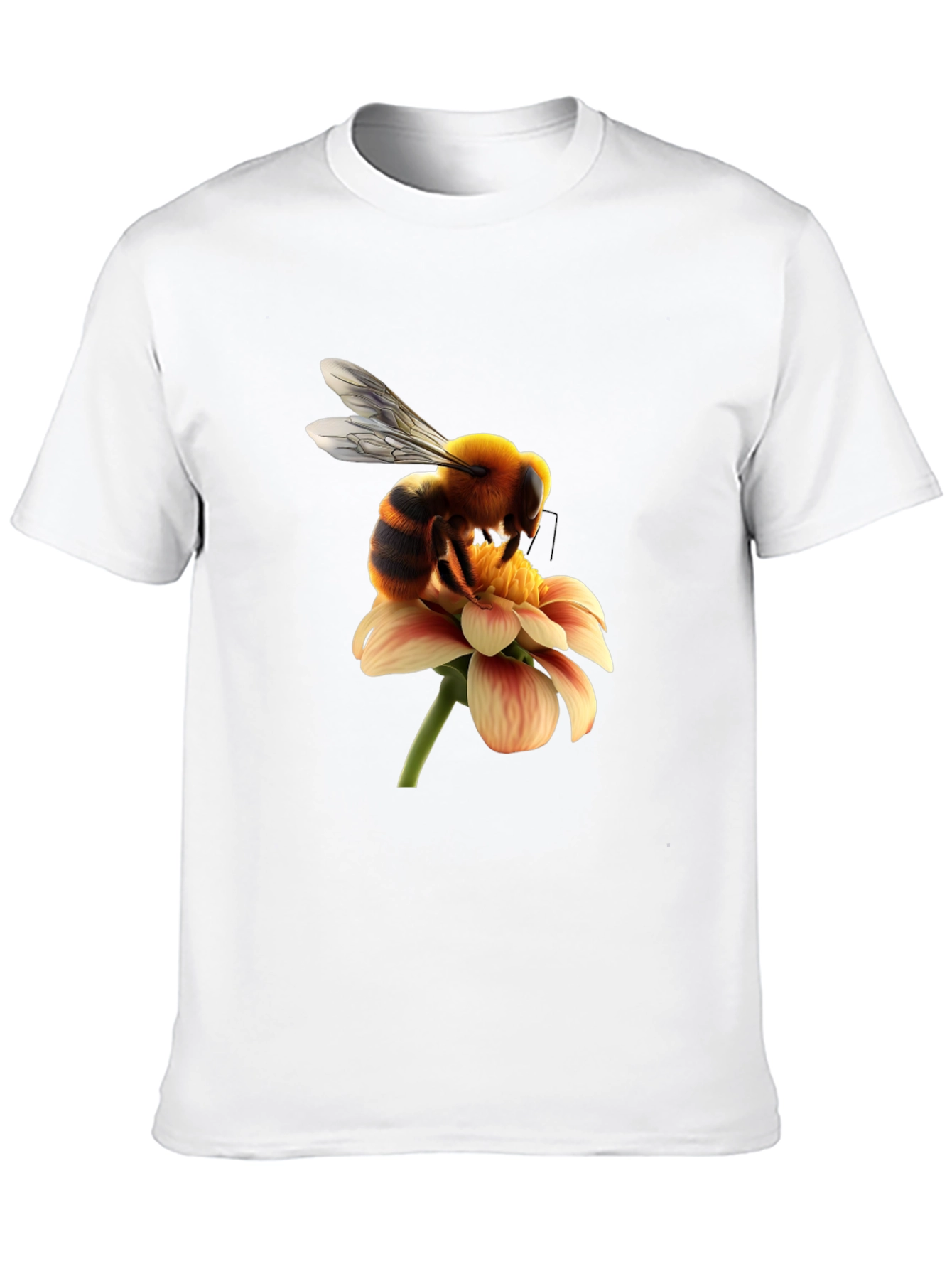 Bee on Flower Graphic Tee - Black Cotton T-Shirt