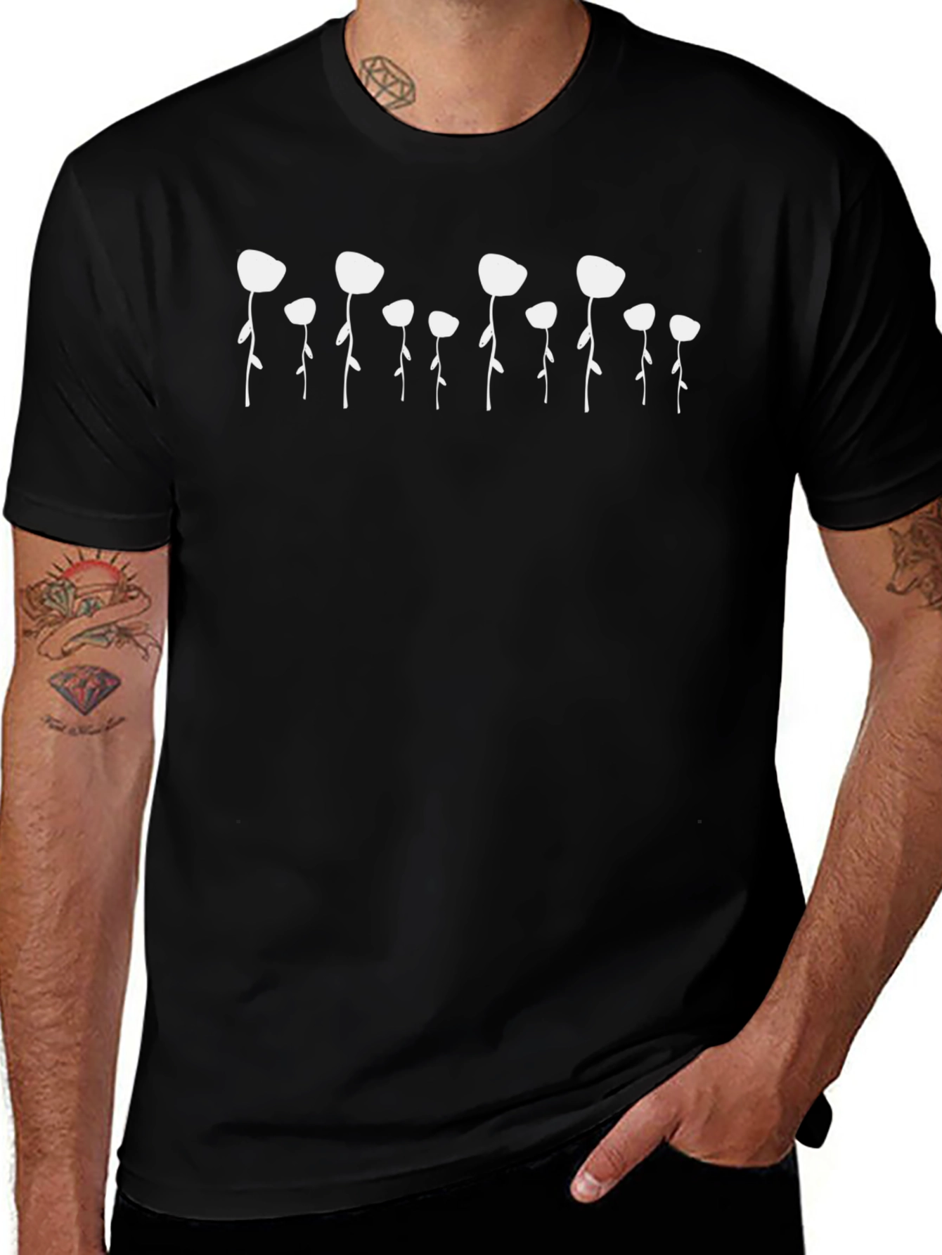 Abstract Floral Print Black T-Shirt