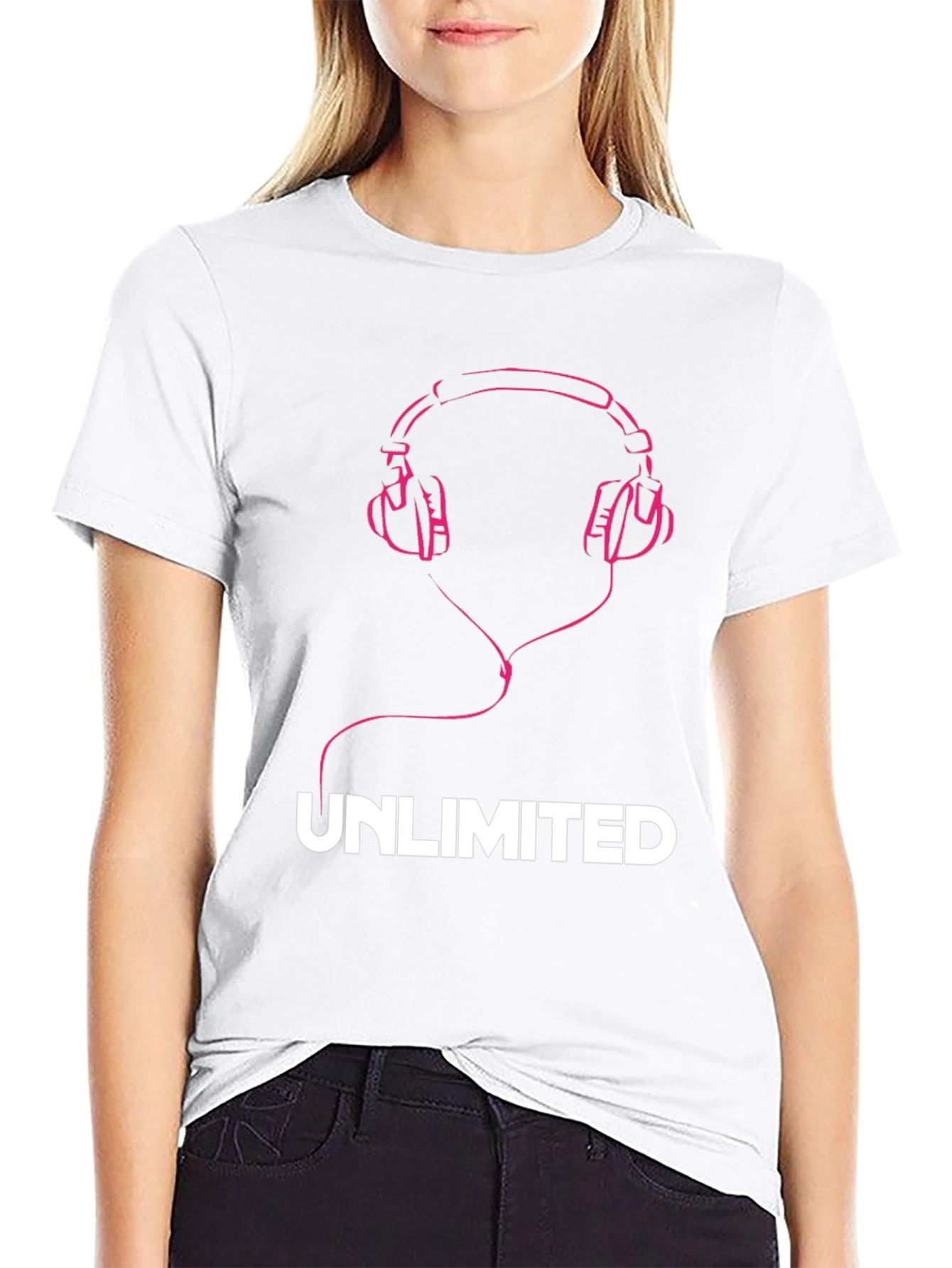Unlimited Music Tee - Pink Headphones Graphic T-Shirt