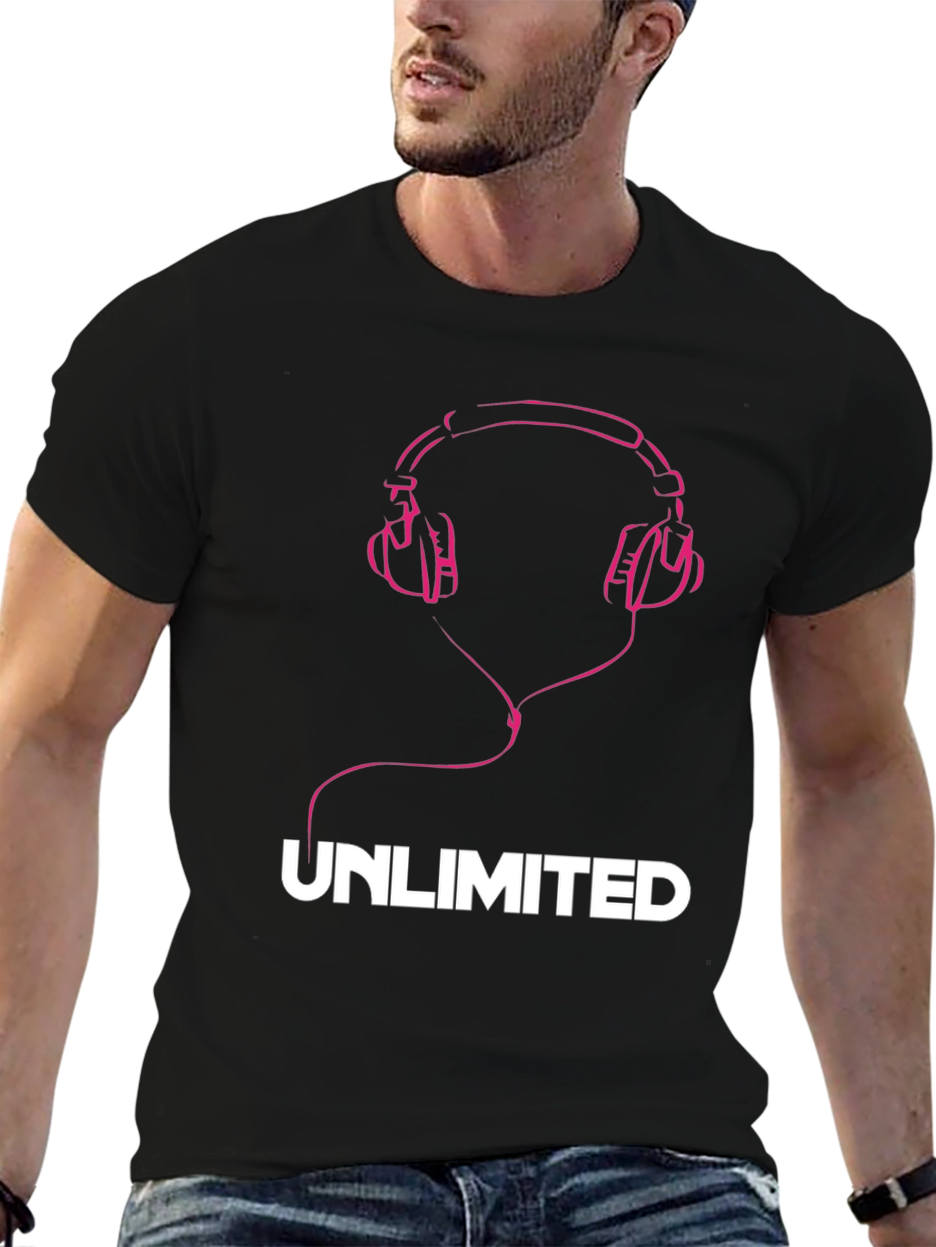 Unlimited Music Tee - Pink Headphones Graphic T-Shirt