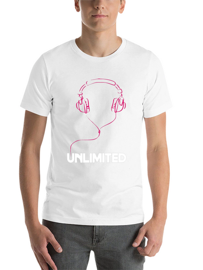 Unlimited Music Tee - Pink Headphones Graphic T-Shirt