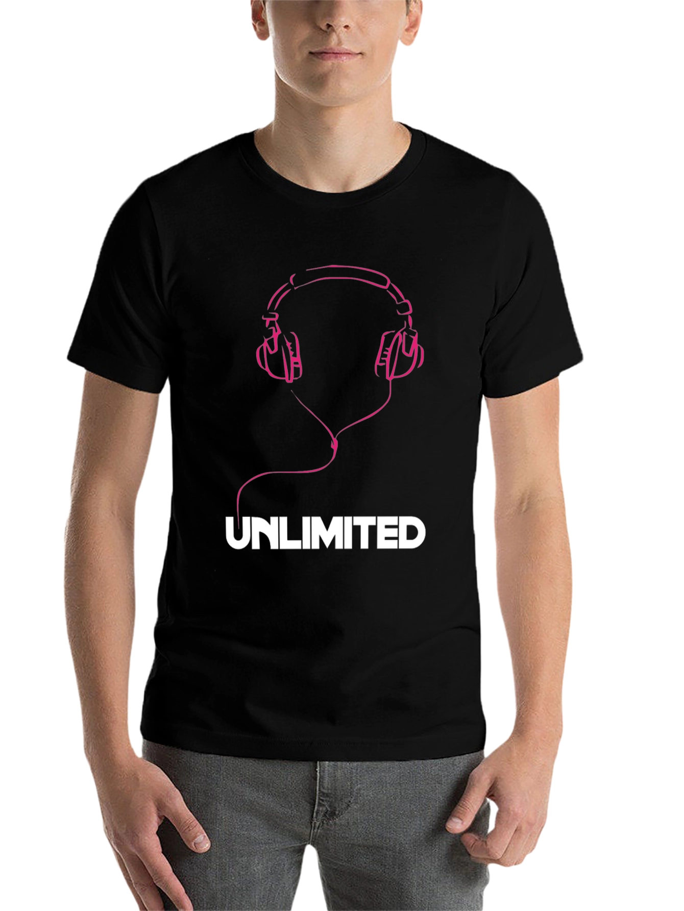Unlimited Music Tee - Pink Headphones Graphic T-Shirt