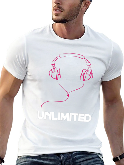 Unlimited Music Tee - Pink Headphones Graphic T-Shirt