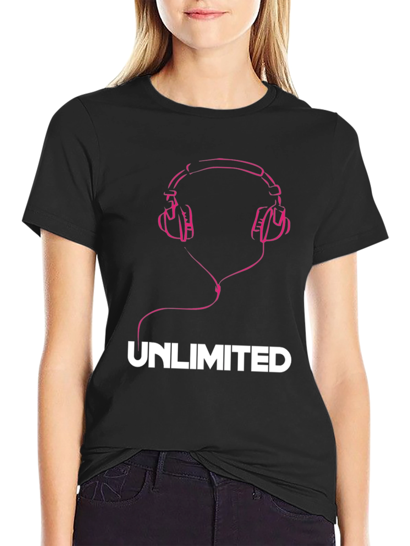 Unlimited Music Tee - Pink Headphones Graphic T-Shirt