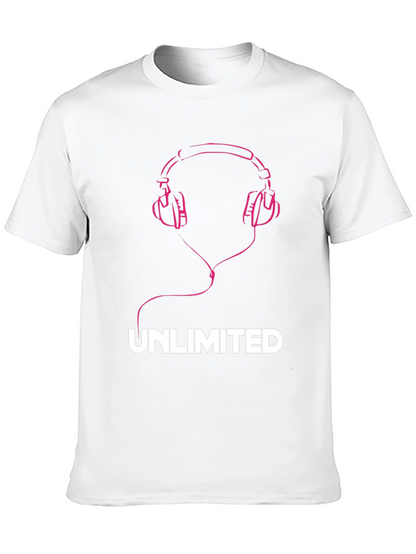 Unlimited Music Tee - Pink Headphones Graphic T-Shirt