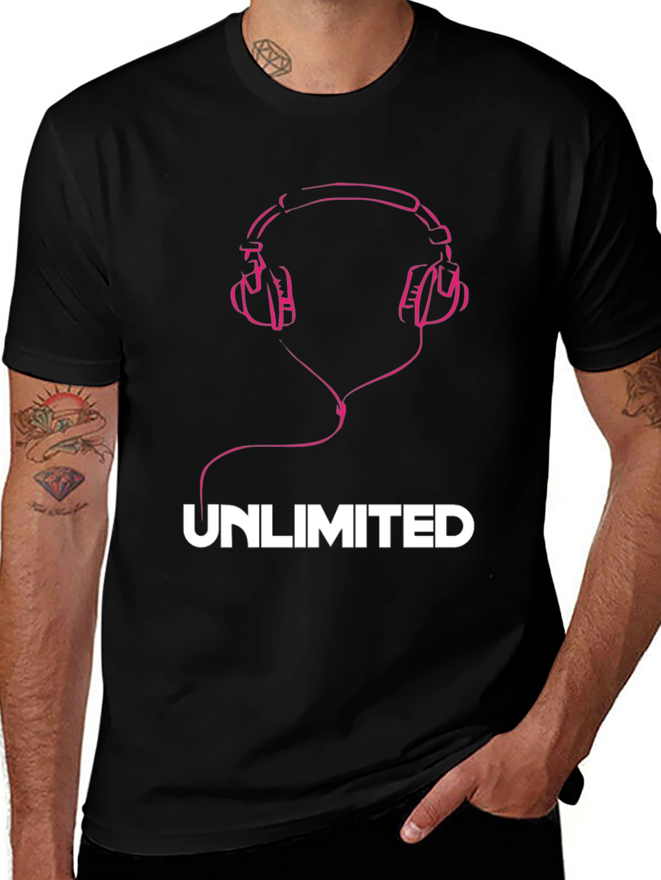 Unlimited Music Tee - Pink Headphones Graphic T-Shirt