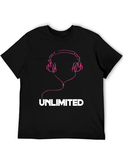 Unlimited Music Tee - Pink Headphones Graphic T-Shirt