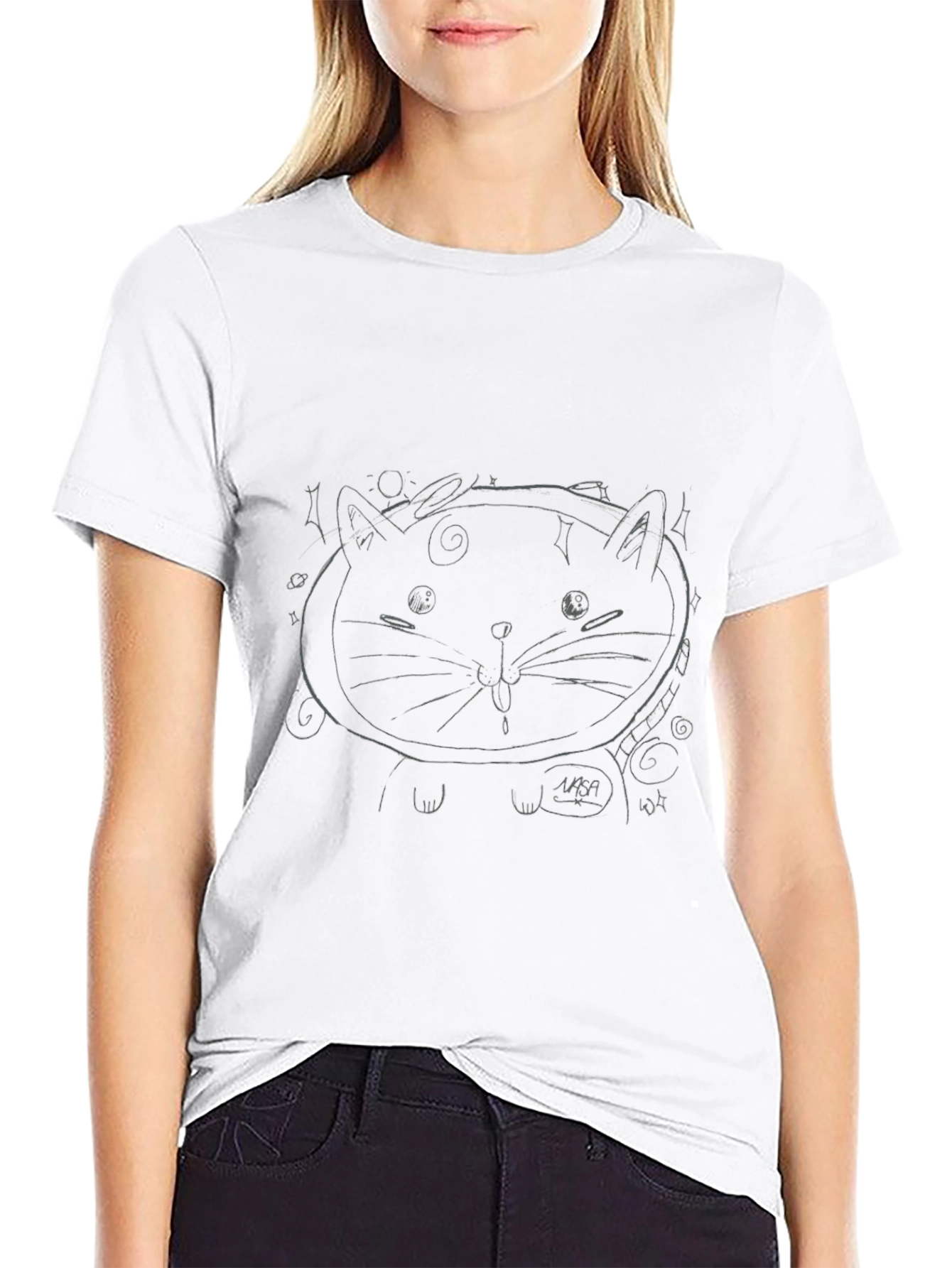 Cool Black Tee with Cat Astronaut Graphic