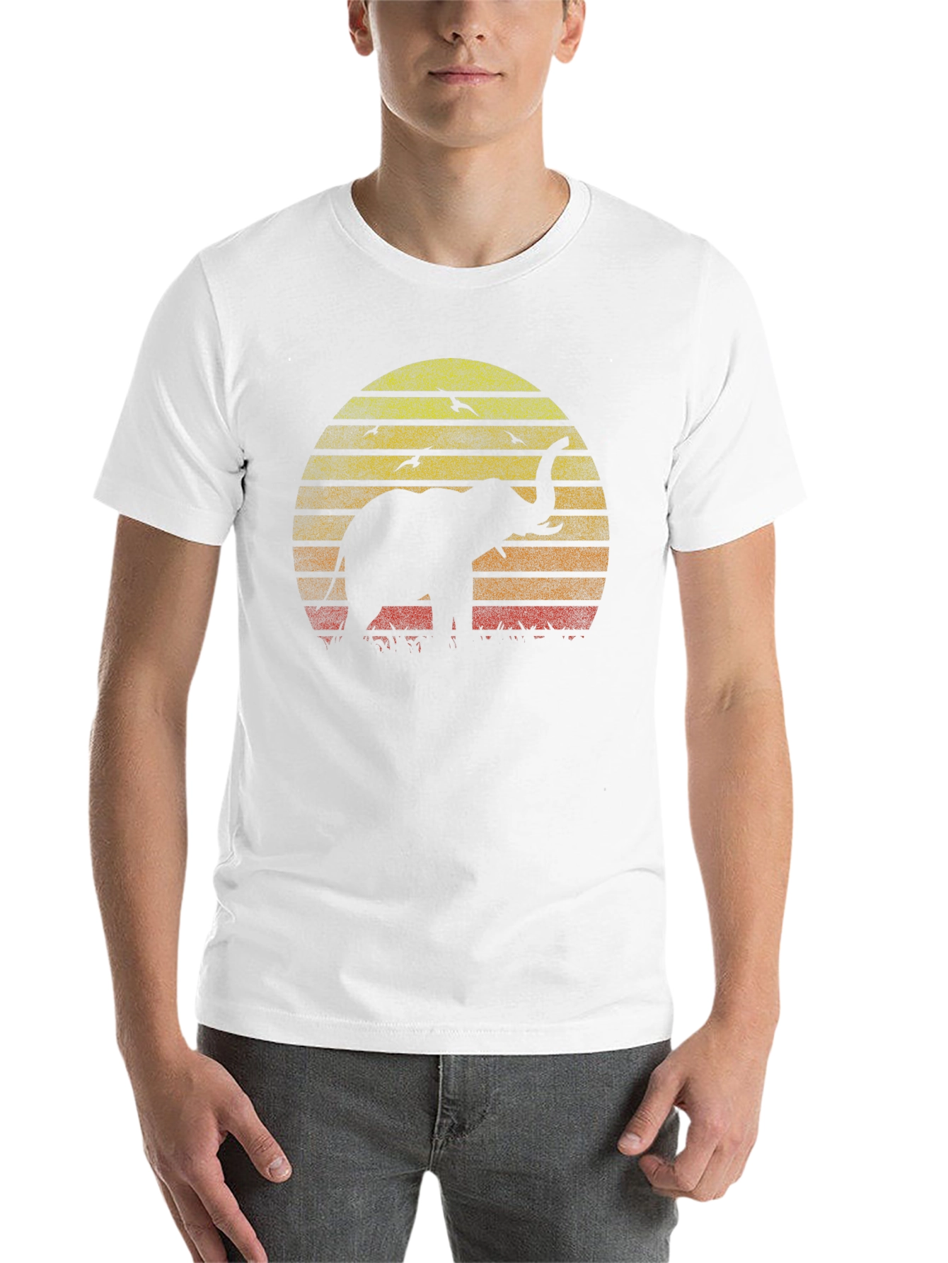 Elephant Sunset Graphic Tee - Black Cotton T-Shirt