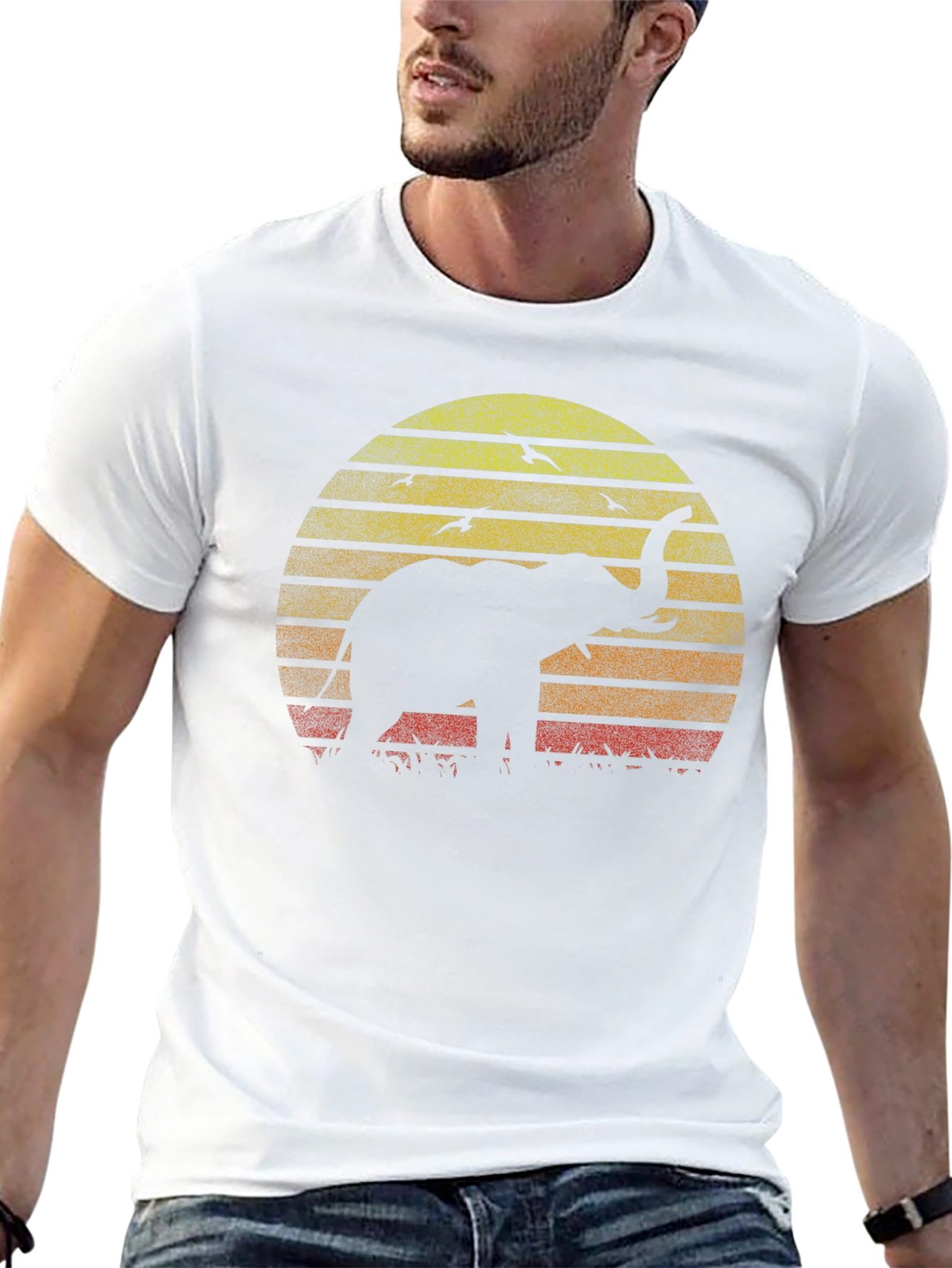 Elephant Sunset Graphic Tee - Black Cotton T-Shirt