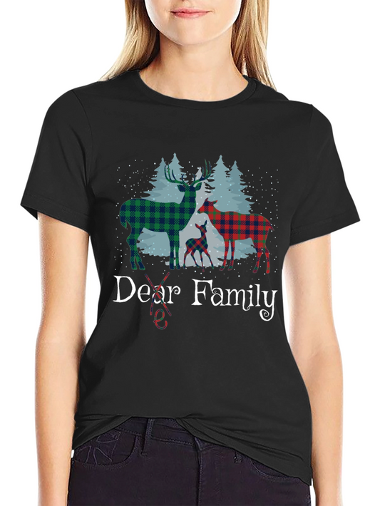 Dear Family Plaid Deer Christmas T-Shirt