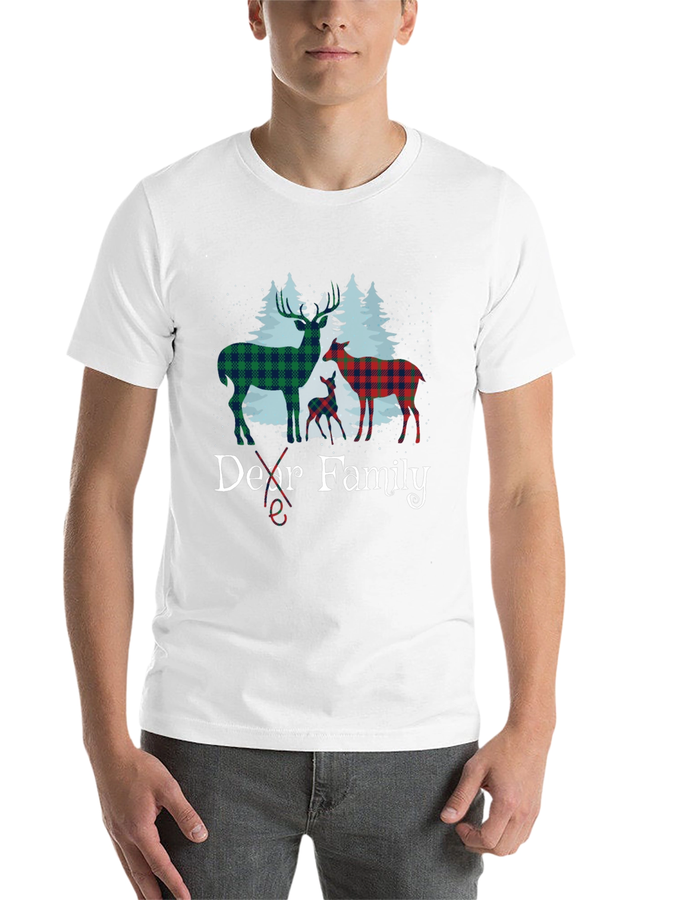 Dear Family Plaid Deer Christmas T-Shirt