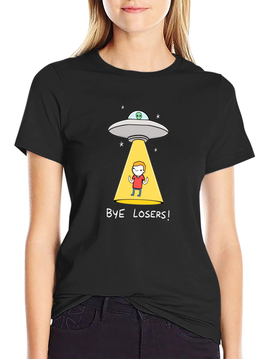 Bye Losers! Alien Abduction Graphic Tee - Black Cotton Blend