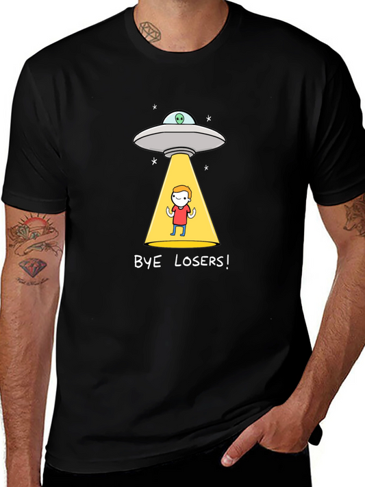 Bye Losers! Alien Abduction Graphic Tee - Black Cotton Blend