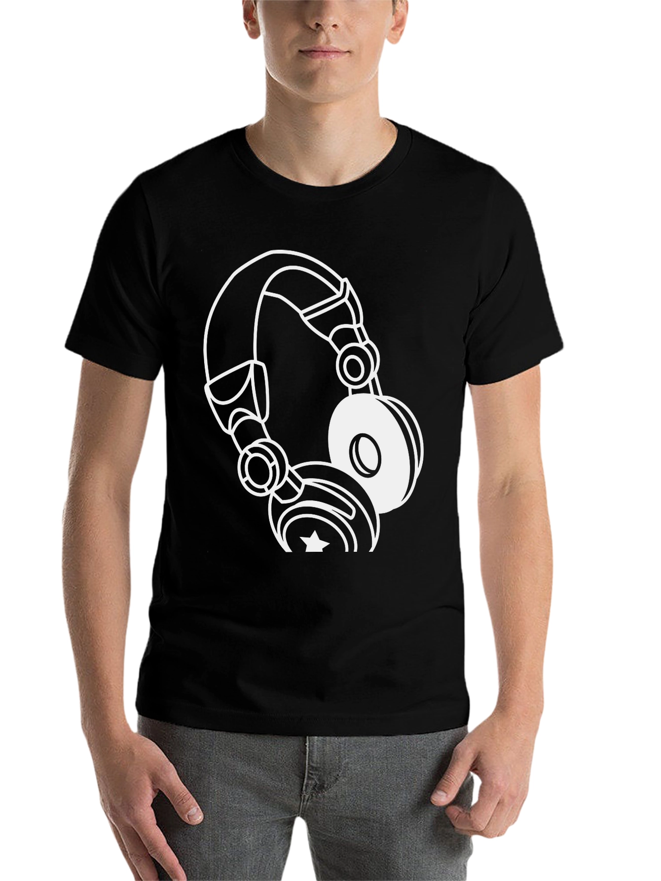Cool Black T-Shirt with Headphones Graphic