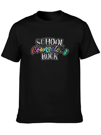 School Counselor Rocks Black Graphic T-Shirt