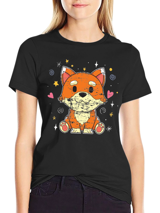 Cute Kawaii Fox Black T-Shirt