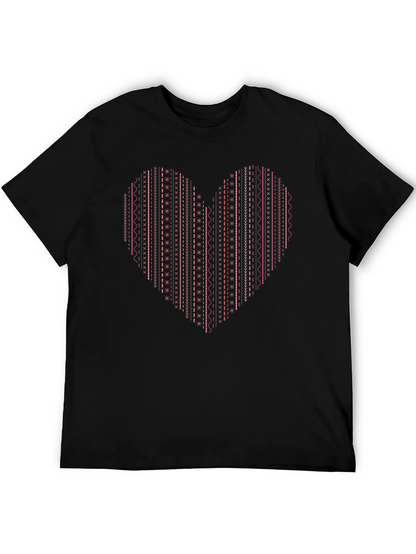 Heart Stitch Print Black T-Shirt