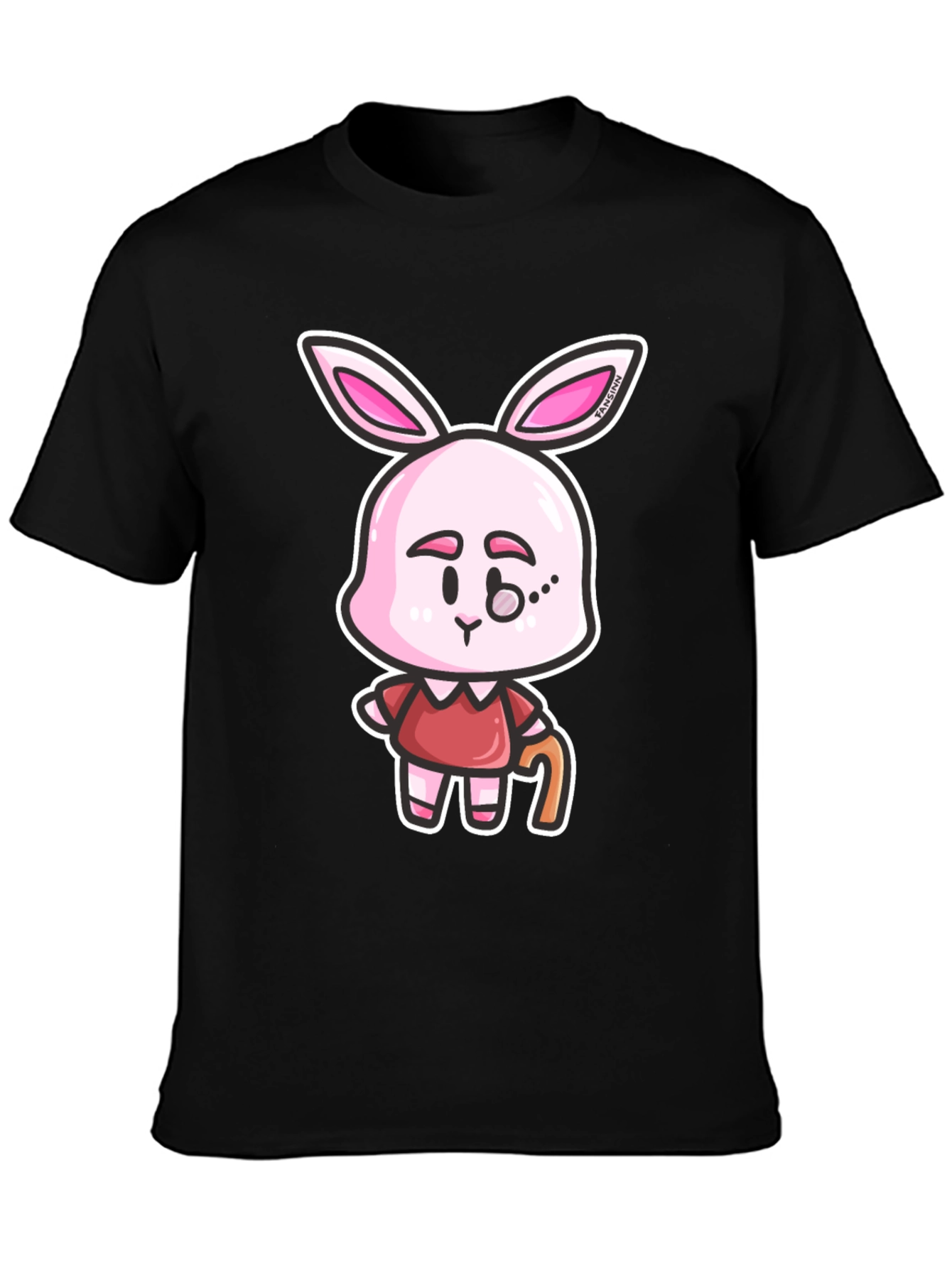 Cartoon Bunny Character Print Black T-Shirt
