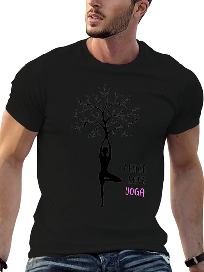 Peace Love Yoga T-Shirt - Black Cotton Blend Tee