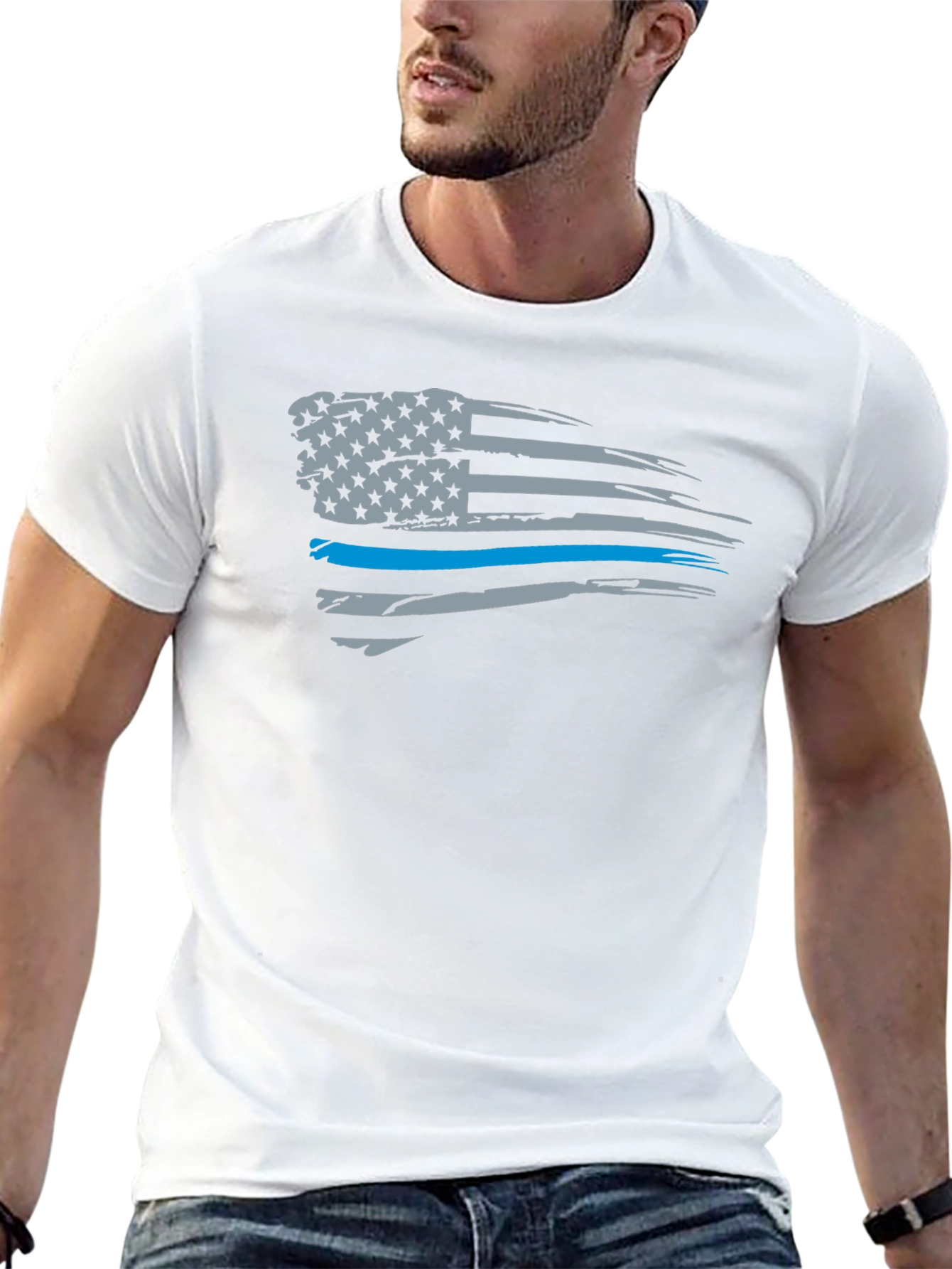 Thin Blue Line American Flag T-Shirt