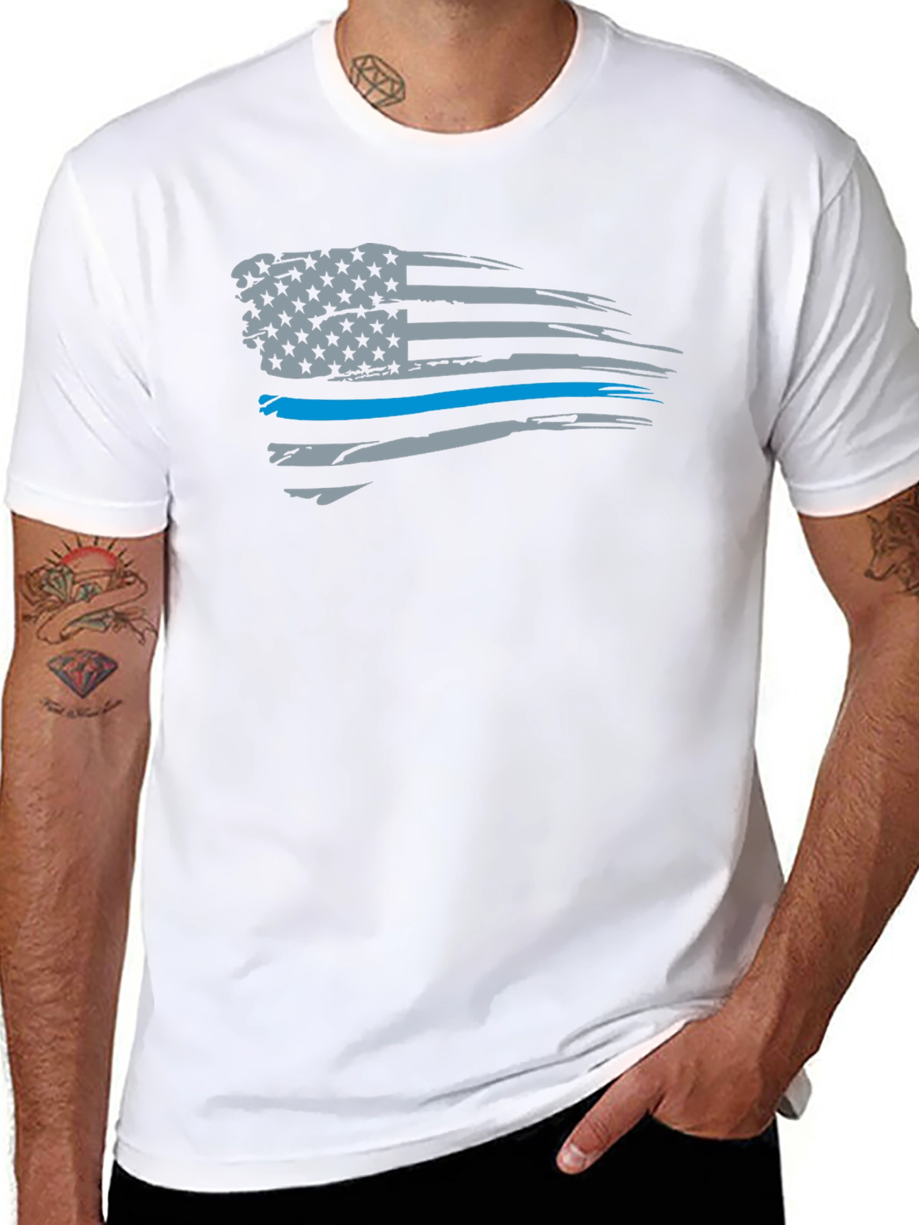 Thin Blue Line American Flag T-Shirt