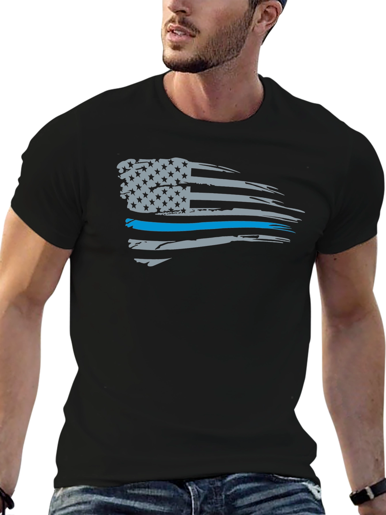 Thin Blue Line American Flag T-Shirt