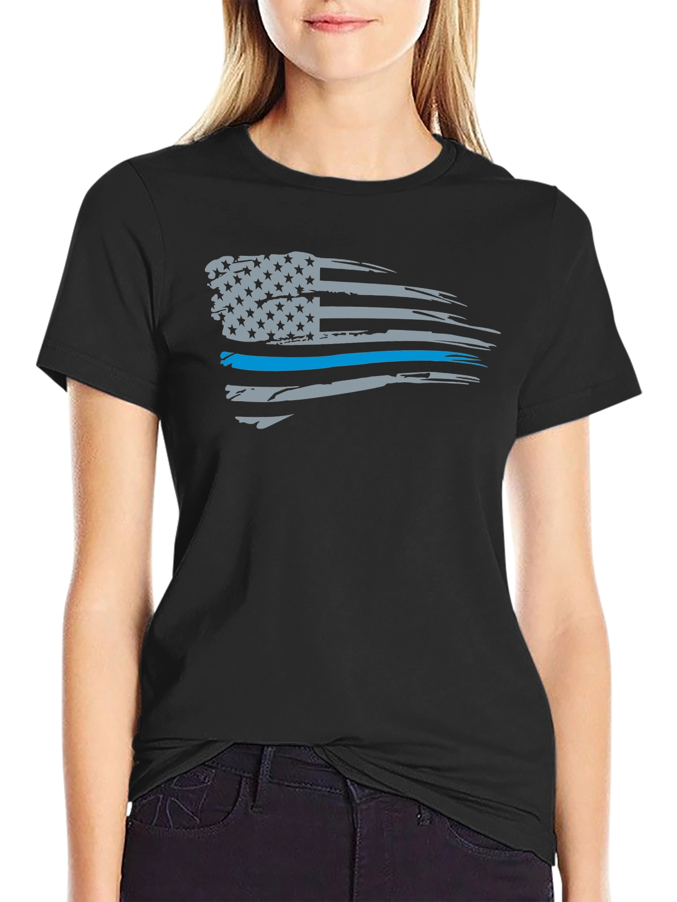 Thin Blue Line American Flag T-Shirt