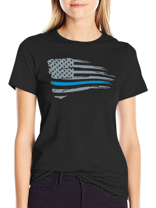 Thin Blue Line American Flag T-Shirt