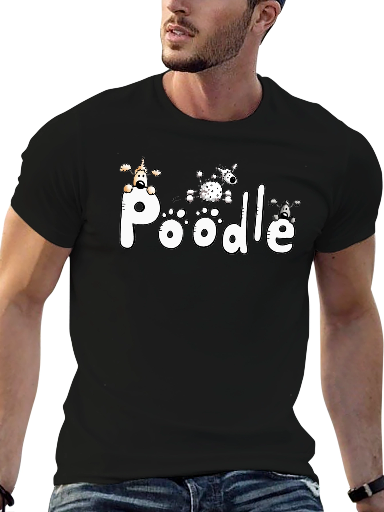 Poodle Graphic Print Black T-Shirt