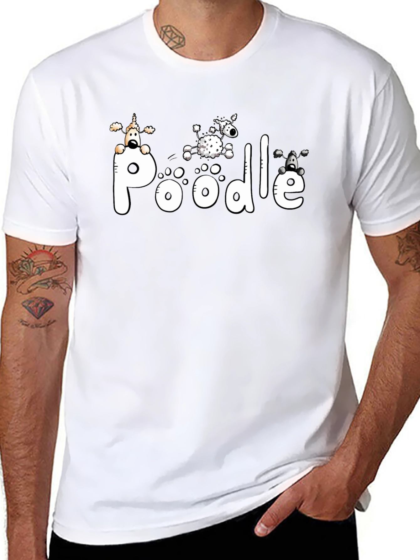 Poodle Graphic Print Black T-Shirt