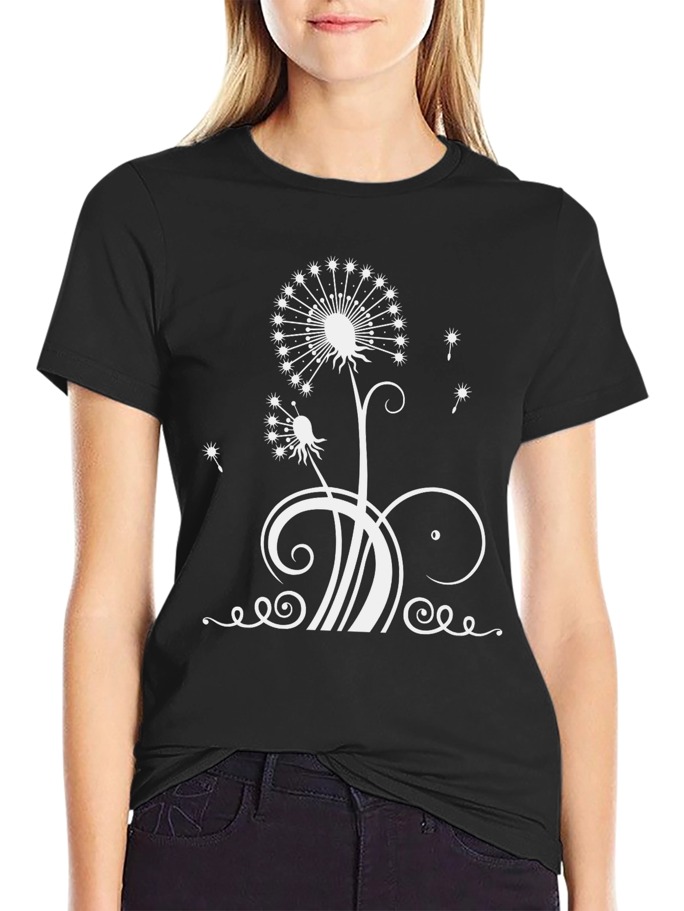 Dandelion Print Black T-Shirt
