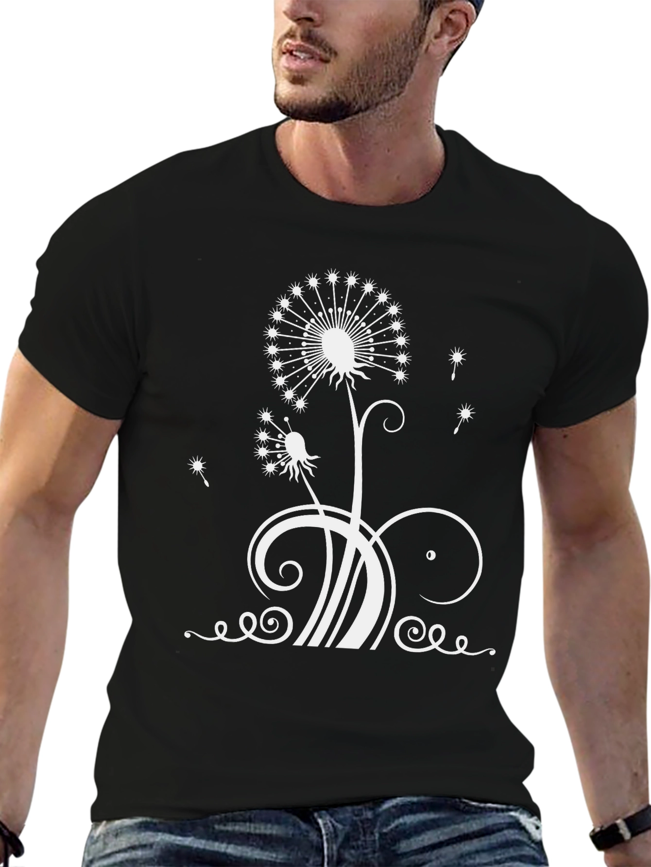 Dandelion Print Black T-Shirt