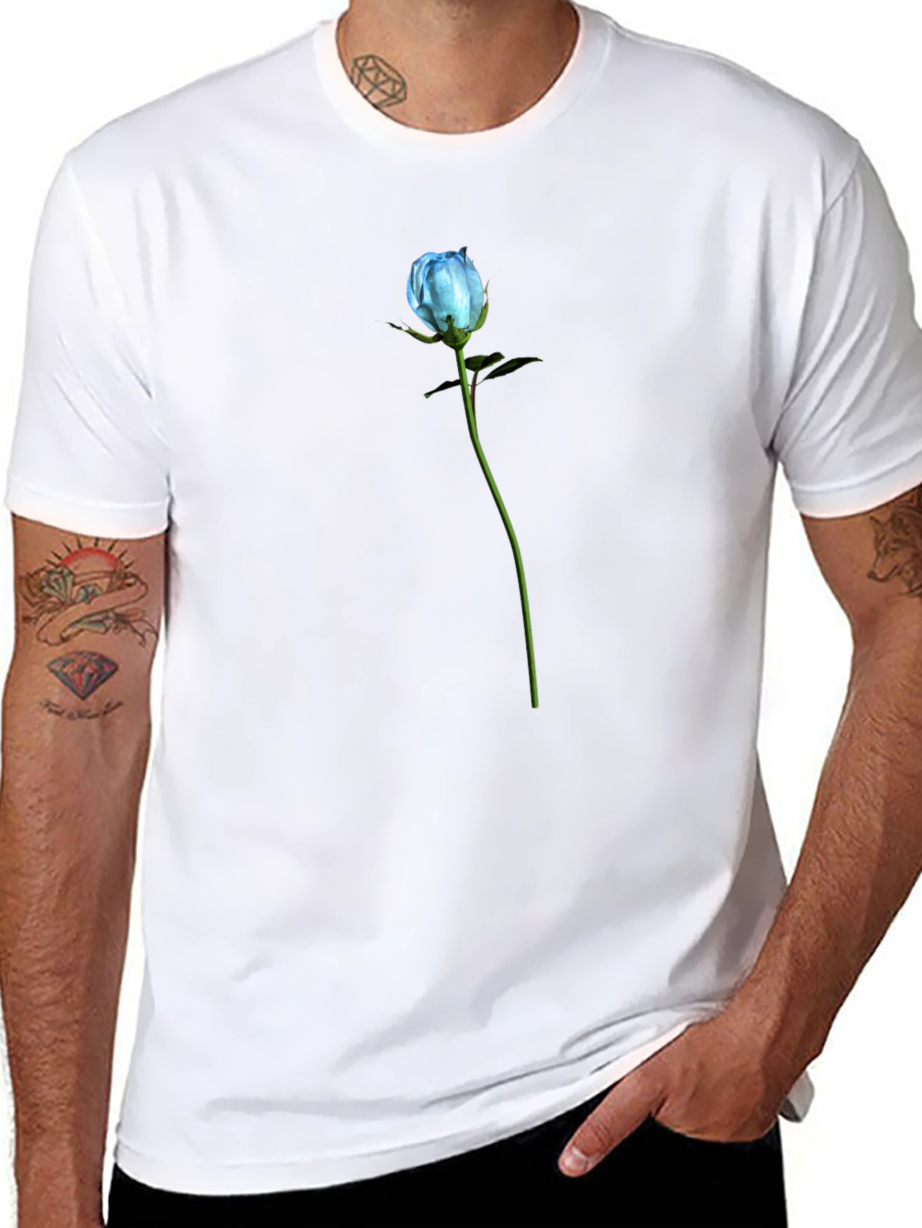 Blue Rose Graphic T-Shirt - Black Cotton Blend