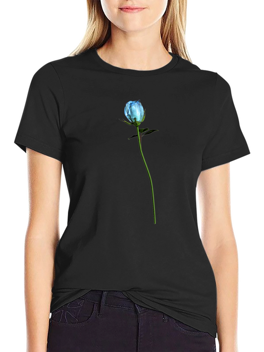 Blue Rose Graphic T-Shirt - Black Cotton Blend