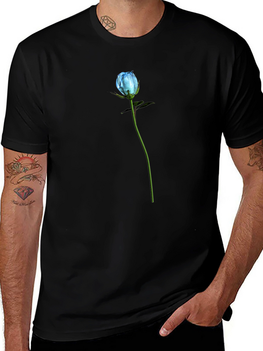 Blue Rose Graphic T-Shirt - Black Cotton Blend