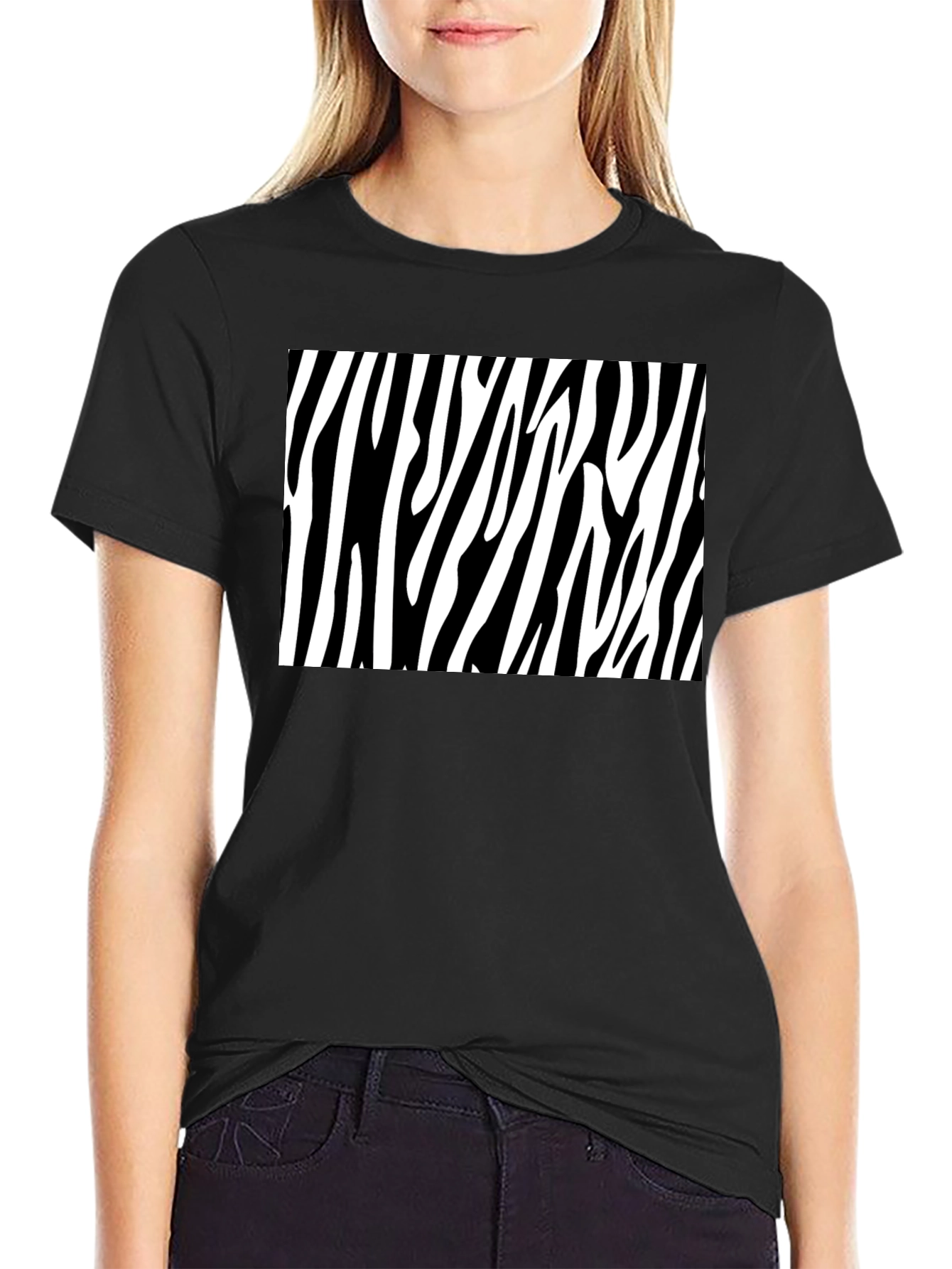 Zebra Stripe Graphic Tee - Bold Black Cotton T-Shirt
